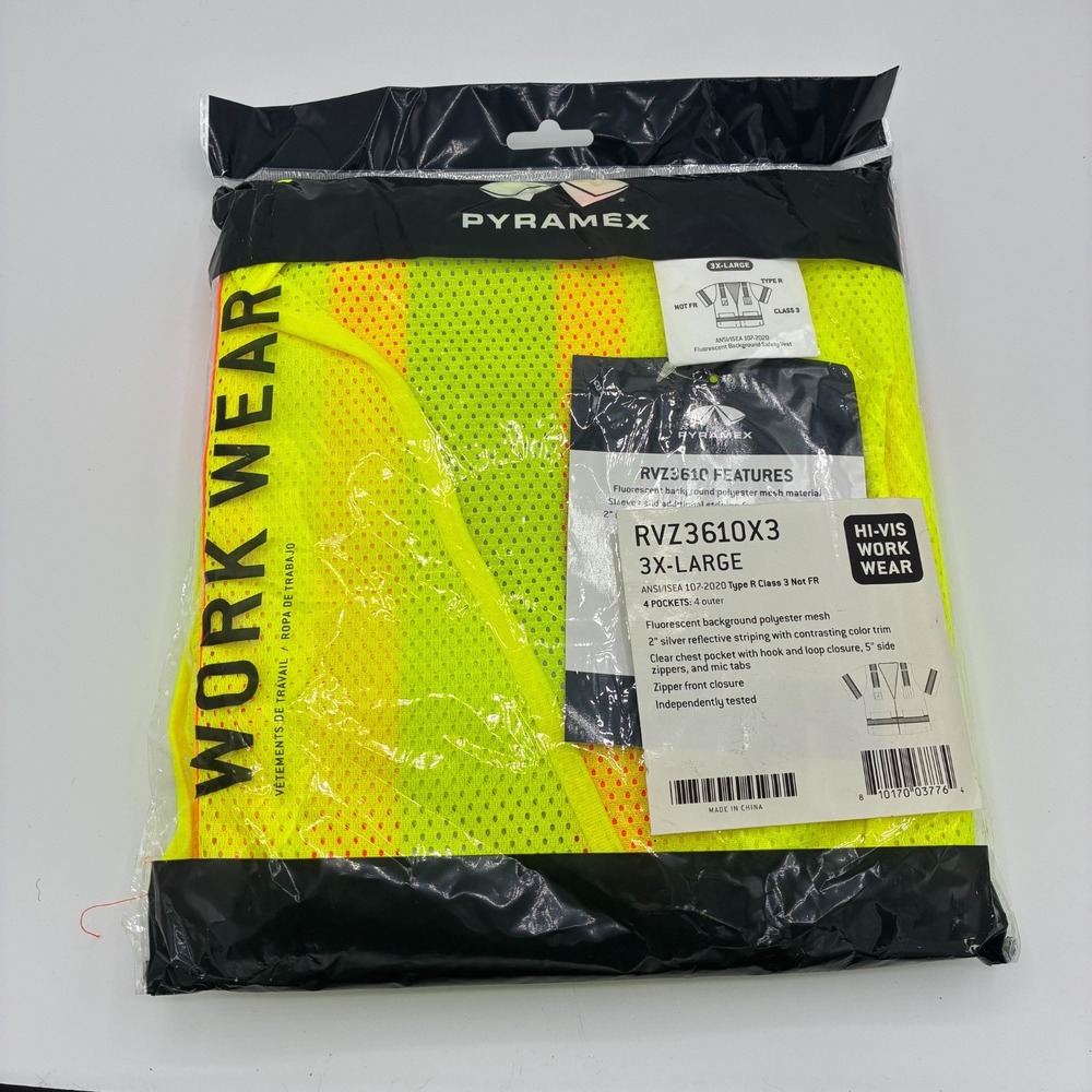 Pyramex RVZ3610X3 Hi-Vis Safety Vest 3XL Class 3 New Sealed